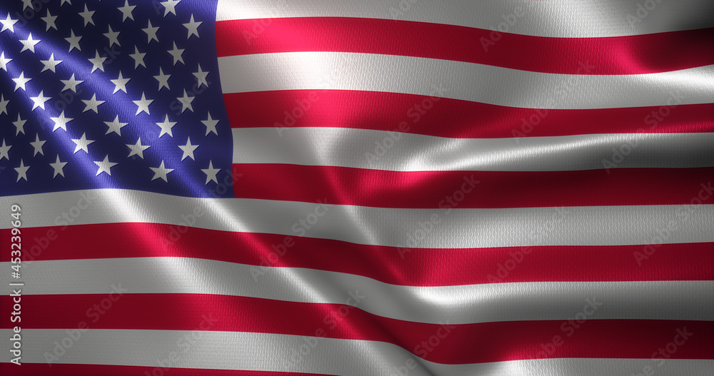 American Flag, United States of America flag with waving folds, close up view, 3D rendering American Flag, United States of America flag with waving folds, close up view, 3D rendering