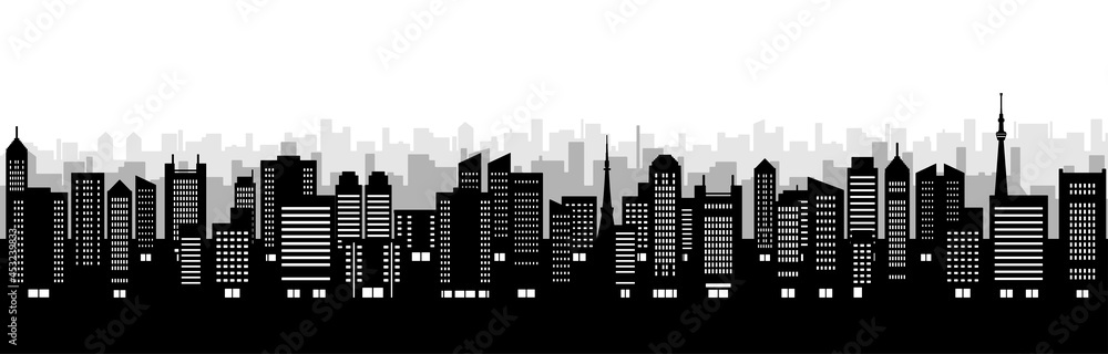 Illustration of urban landscape with skyscrapers (silhouette)