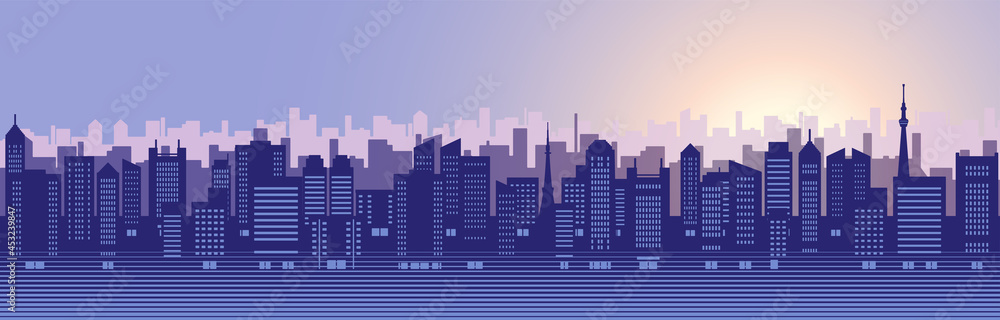 Plakat Illustration of urban landscape with skyscrapers (dawn)