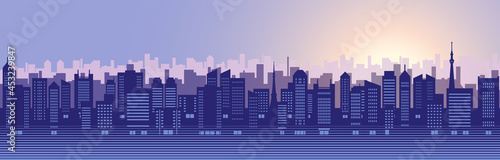 Illustration of urban landscape with skyscrapers (dawn)