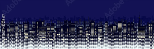 Illustration of urban landscape with skyscrapers  night 