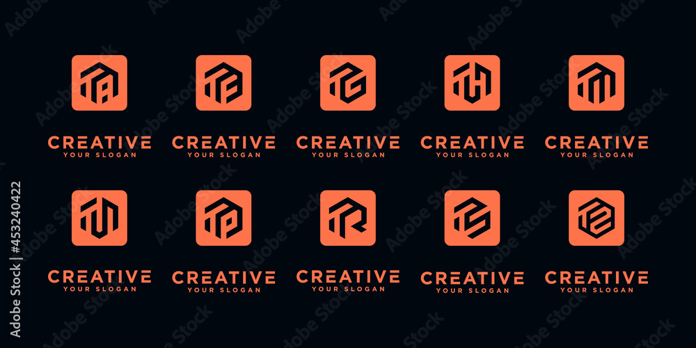Set of creative letter mark monogram letter t and etc logo template.
