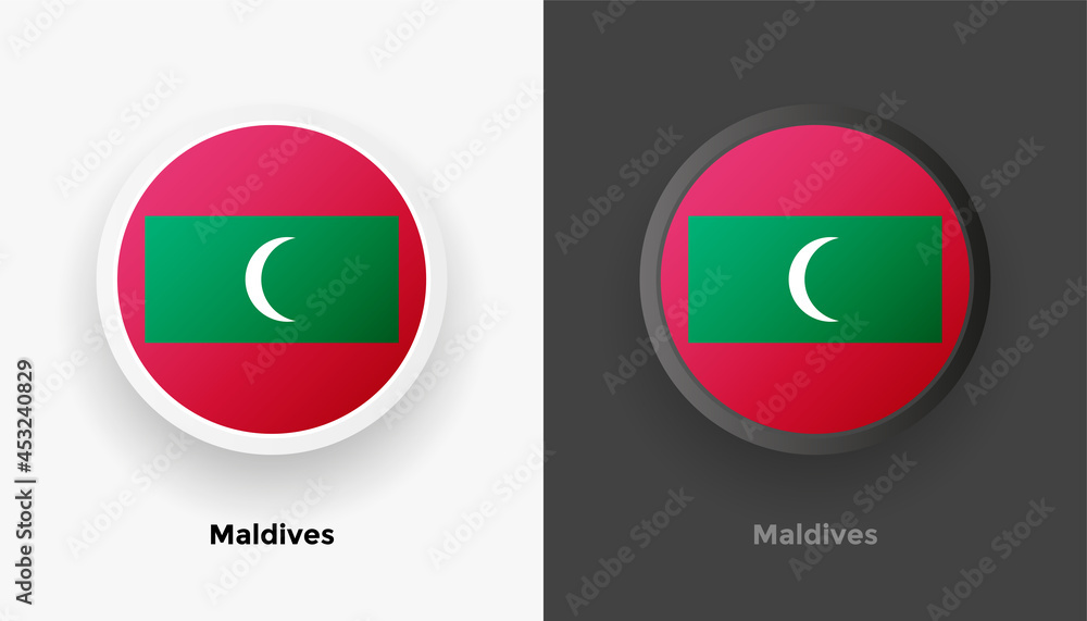 Set of two Maldives flag buttons in black and white background. Abstract shiny metallic rounded buttons with national country flag Set of two Maldives flag buttons in black and white background. Abstract shiny metallic rounded buttons with national country flag
