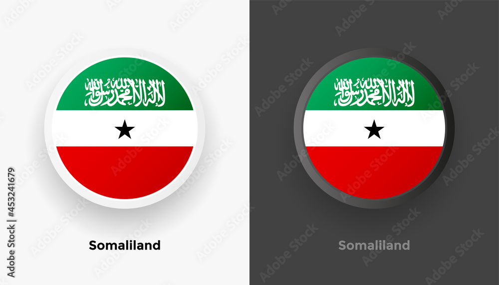 Set of two Somaliland flag buttons in black and white background. Abstract shiny metallic rounded buttons with national country flag Set of two Somaliland flag buttons in black and white background. Abstract shiny metallic rounded buttons with national country flag