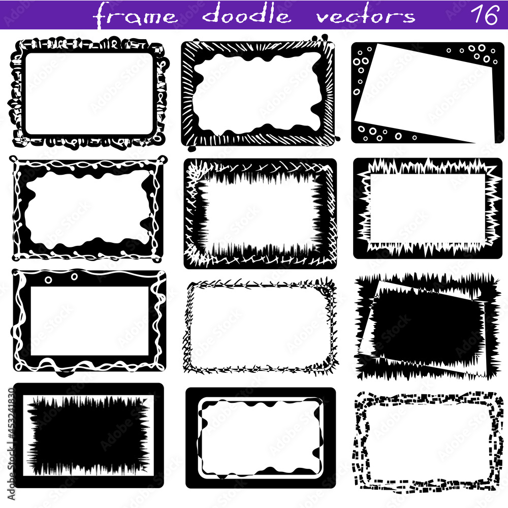 A set of decorative silhouettes of doodle frames.Rectangular sublimations. Ornaments, strokes, curls and lines. Gift design, packaging. Creating a mask in digital design.Halloween, New Year, Valentine
