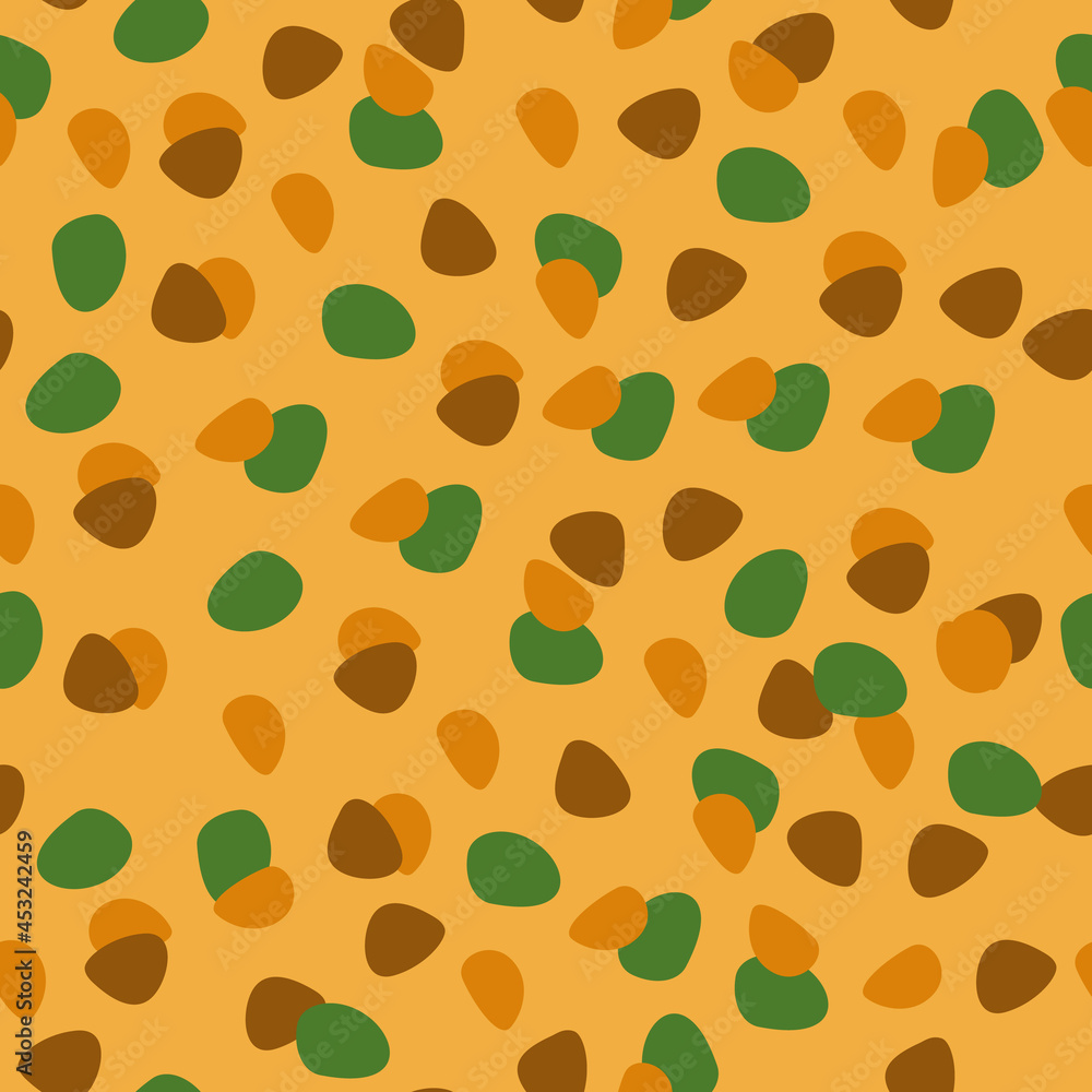 The pattern is African seamless ethnic, abstract elements are green, yellow, brown. Vector illustration for printing on paper, fabric, packaging.