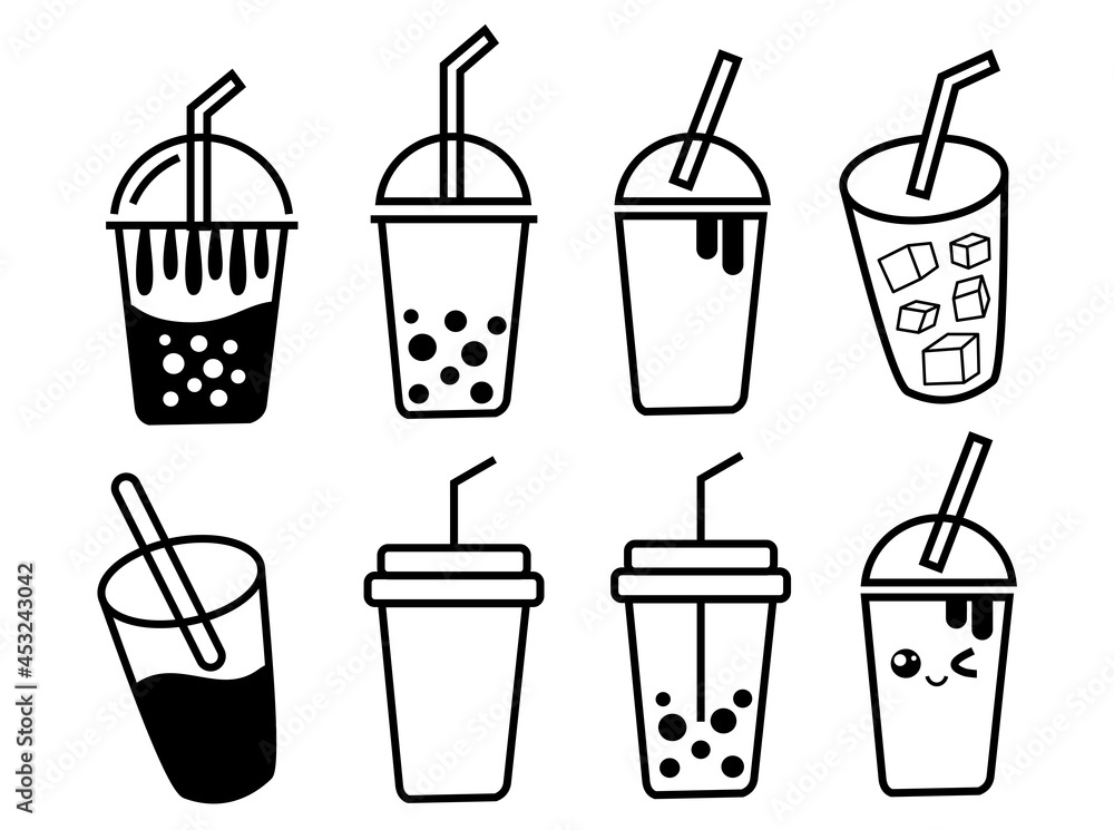 Bubble milk drink symbol icon, boba tea drink icons vector illustration