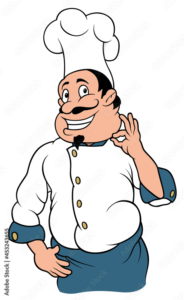 Smiling Chef Cook Character - Colored Cartoon Illustration Isolated on White Background, Vector Smiling Chef Cook Character - Colored Cartoon Illustration Isolated on White Background, Vector