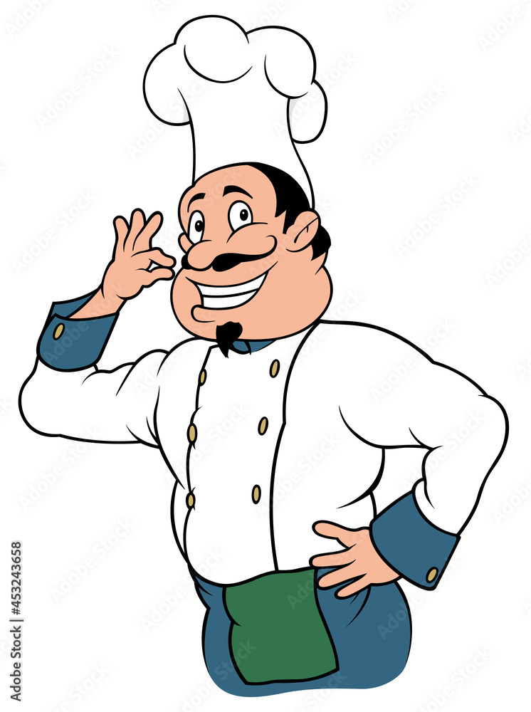 Smiling Chef Cook Character - Colored Cartoon Illustration Isolated on White Background, Vector Smiling Chef Cook Character - Colored Cartoon Illustration Isolated on White Background, Vector