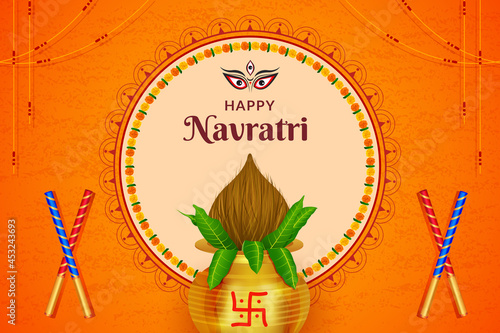 Navratri Kalash With Dandiya, Happy Navratri, Dussehra and Durga Puja