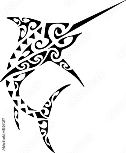 Polynesian swordfish tattoo tribal. Simple fish vector illustration.