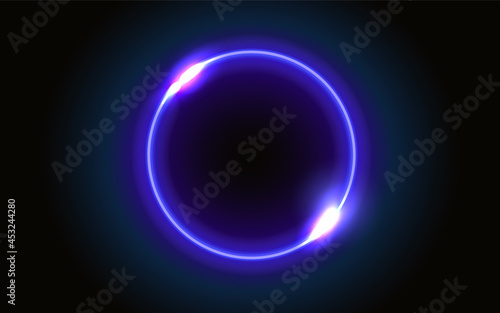 Abstract fantastic background with neon glowing round frame and space portal into another dimension