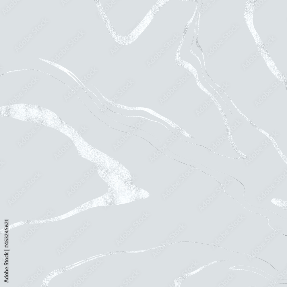 Silver marble with glitter waves. Elegant backdrop paper.