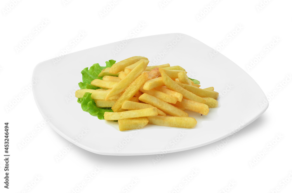 french fries on white plate isolated on white beer snack french fries on white plate isolated on white beer snack