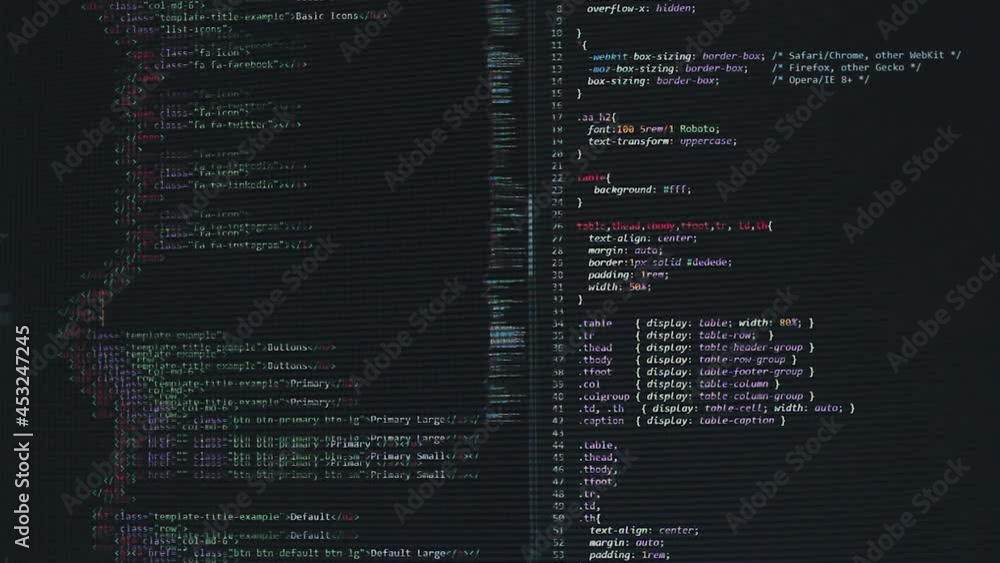developer software source code on monitor screen. writing script of ...