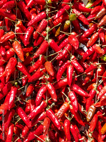 hanging red chillies in Italian market