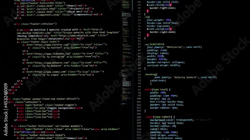 developer software source code on monitor screen. writing script of software developer. program coding. programmer editing code background. Technology background close up shot.