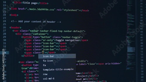 developer software source code on monitor screen. writing script of software developer. program coding. programmer editing code background. Technology background close up shot.