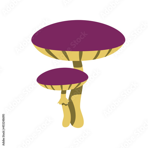 Purple mushrooms in flat style isolated on white background. Vector illustration