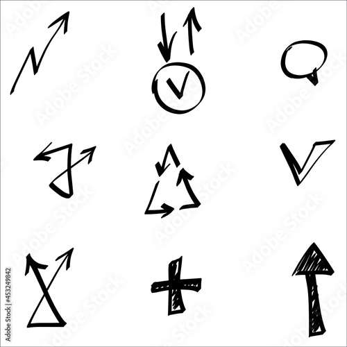 Infographics original handwritten arrows of different directions for the design of presentations, creatives and textbooks