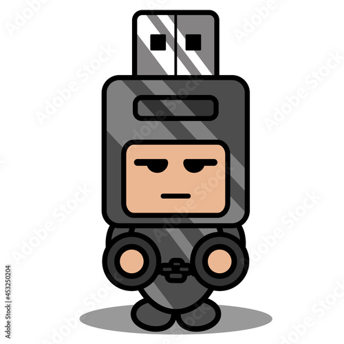 doodle vector cartoon character cute flash drive mascot costume hand in handcuffs