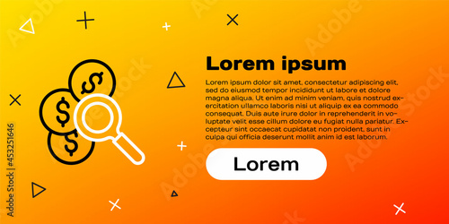 Line Search for money icon isolated on yellow background. Colorful outline concept. Vector