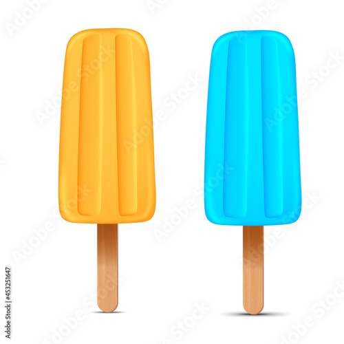 Set of bright realistic homemade frozen popsicle, vector realistic juicy ice cream icon