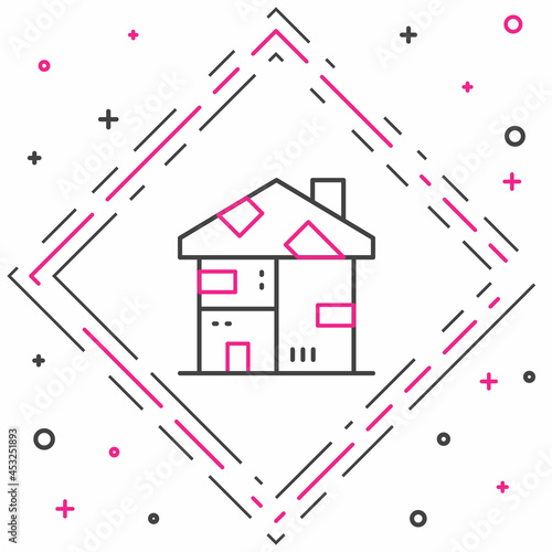 Line Homeless cardboard house icon isolated on white background. Colorful outline concept. Vector