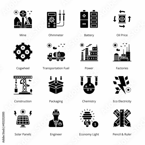 Industry and Services  Glyph Icons - Solid, Vectors