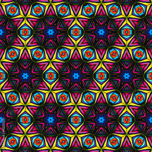 This is a psychedelic Seamless Abstract Pattern Illustration, designed by using vibrant colors and is pleasant to eyes.