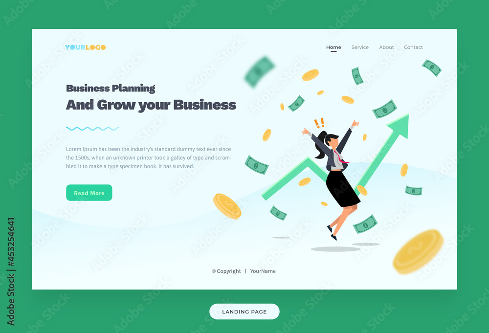 Landing Page Template with flat Character illustration Growing Business Landing Page Template with flat Character illustration Growing Business