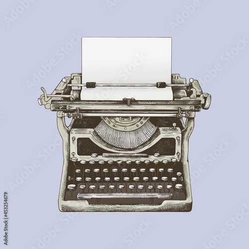 Vintage mechanical typewriter drawing vector