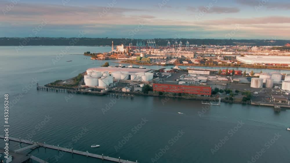 Aerial: Foss Waterway and industrial zone, Tacoma, Washington, USA Aerial: Foss Waterway and industrial zone, Tacoma, Washington, USA
