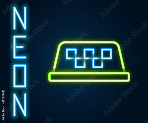 Glowing neon line Taxi car roof icon isolated on black background. Colorful outline concept. Vector