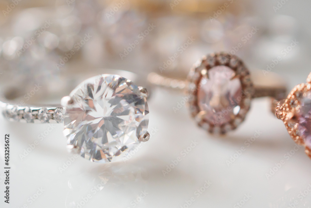 Beautiful diamond rings jewelry on white background Beautiful diamond rings jewelry on white background