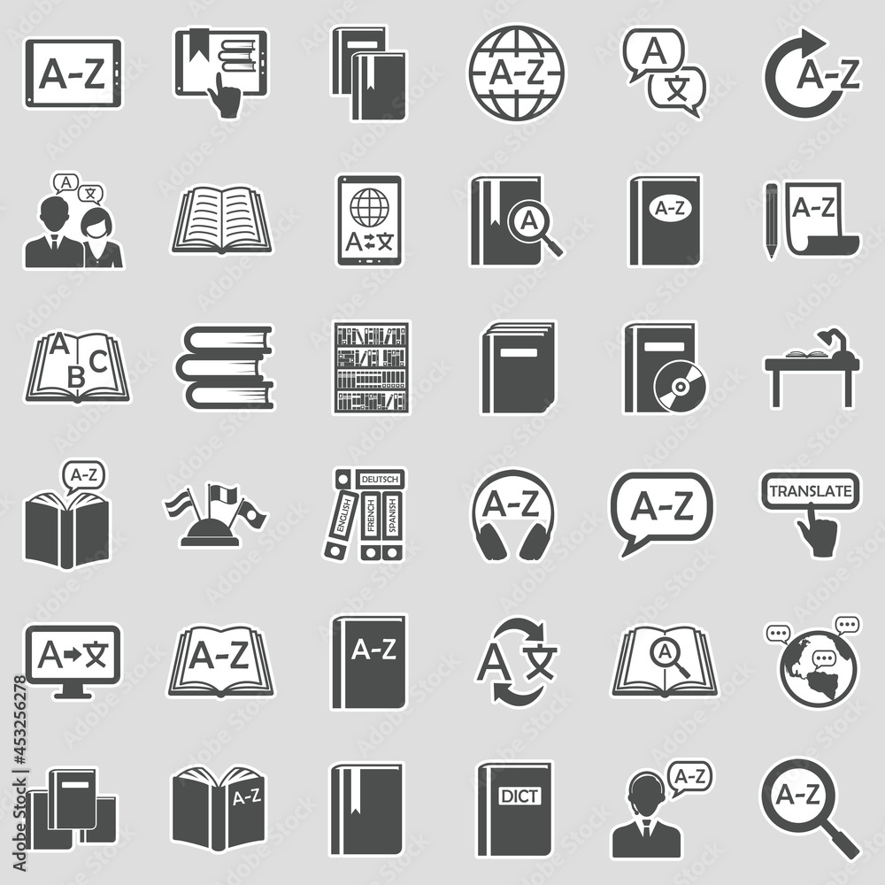 Dictionary Icons. Sticker Design. Vector Illustration.