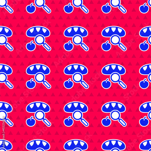 Blue Searching for food icon isolated seamless pattern on red background. Homelessness and poverty concept. Vector
