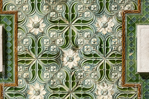 Panel of azulejos art nouveau style in the ruins of the disused railway station in Lagos, Algarve, portuga