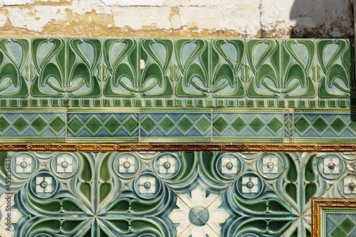 Panel of azulejos art nouveau style in the ruins of the disused railway station in Lagos, Algarve, portuga