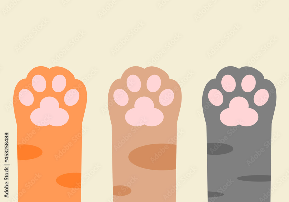 Three cute paws up cat pet orange brown and black leg cats flat vector
