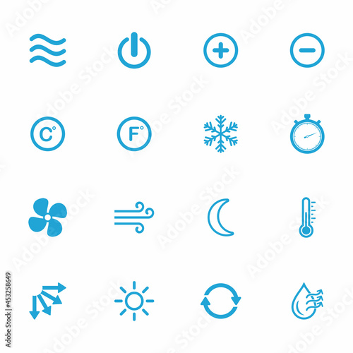 air conditioning button icon set, ventilation icon vector sign symbol