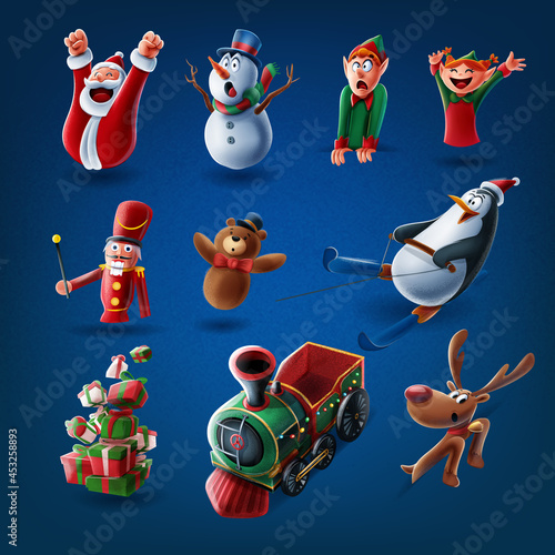 christmas characters cartoon icon set