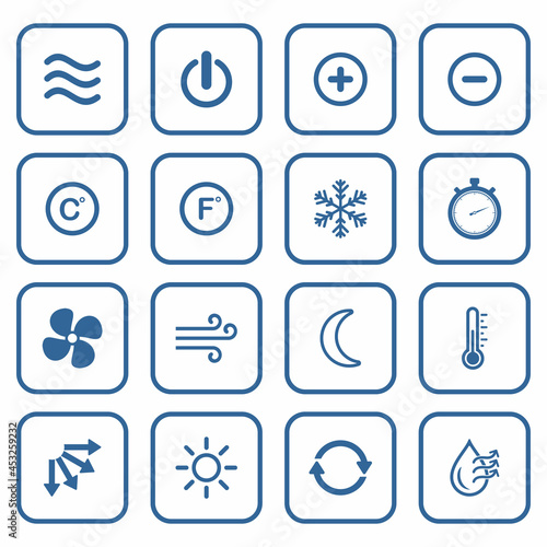 air conditioning button icon set, ventilation icon vector sign symbol