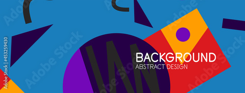 Abstract background. Blocks, lines, triangles, circles composition. Techno or business concept for wallpaper, banner, background, landing page