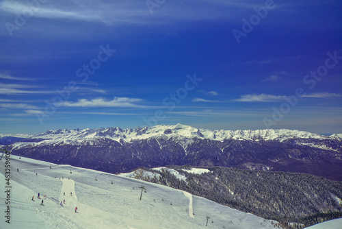 Snow Mountain Landscape with Blue Sky from russia sochi, rosa khutor