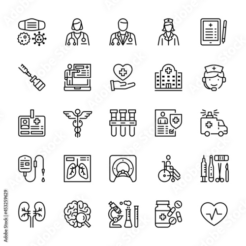 Medical, healthcare, hospital, icon set, vector illustration.
