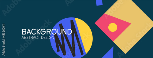 Abstract background. Blocks, lines, triangles, circles composition. Techno or business concept for wallpaper, banner, background, landing page