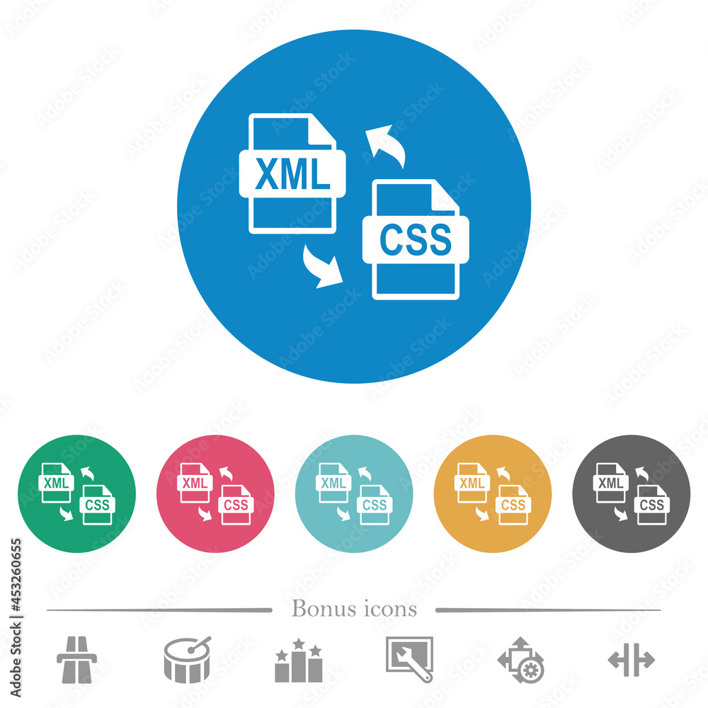 XML CSS file conversion flat round icons XML CSS file conversion flat round icons