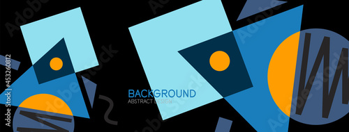 Abstract background. Blocks, lines, triangles, circles composition. Techno or business concept for wallpaper, banner, background, landing page