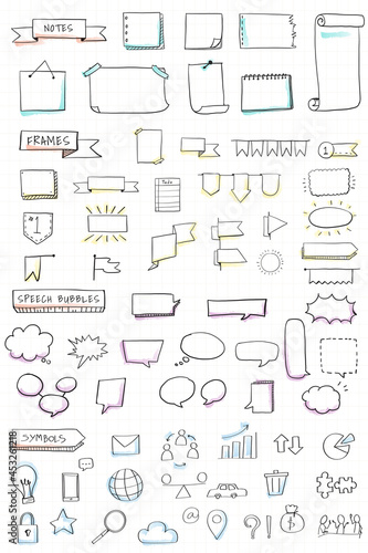 Hand drawn visual thinking elements set